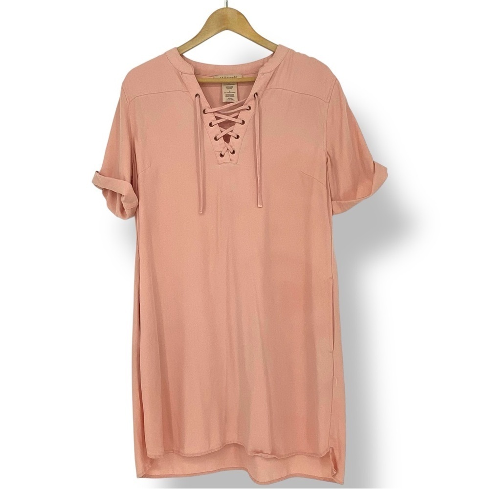 Philosophy Pink Lace-Up Rolled Short Sleeve Tunic Dress Women's size Large